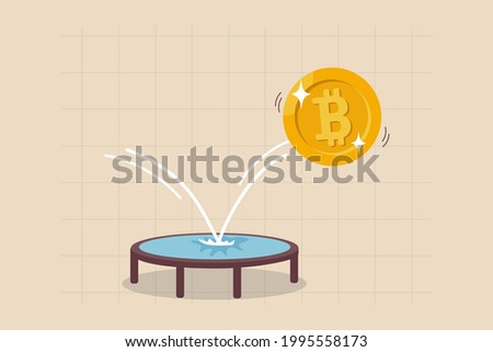Bitcoin price rebound, crypto currency bounce back to rising up after falling down concept, golden bitcoin bounce back on the trampoline rising up on price graph. Stock foto © 