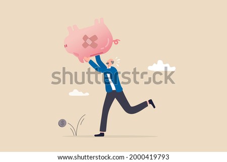 Poor retiree old man, broke losing all pension or retirement funds, financial problem, poverty or bankruptcy after retired concept, depressed worried old man shaking piggybank pension with no money.