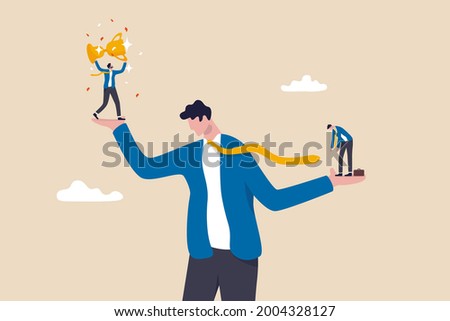 Social comparison anxiety, compare yourself to others, discourage of failure, loser or self motivation problem concept, sad depressed man stand on his hand compare himself with winning colleague. Сток-фото © 