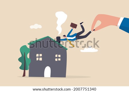 Company request employee back to work in the office in post pandemic, stop work from home concept, big boss hand pulling employee from home back to work in office.