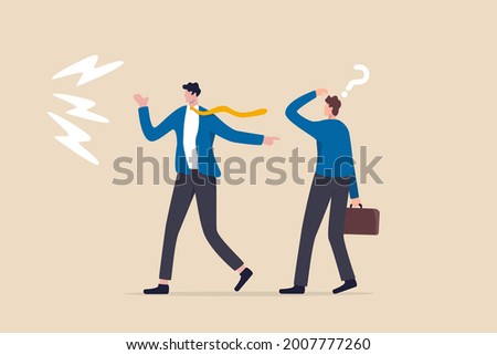 Bad habit blame other, excuse and throw mistake to colleague or team, selfish or offense manager concept, frustrated businessman boss excuse this mistake and pointing to other false. Сток-фото © 