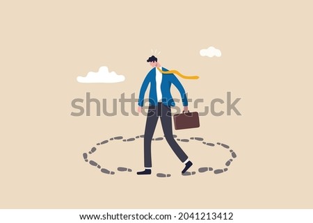 Career path dead end, work on same old repetitive job, business as usual no motivation or infinity loop routine job concept, frustrated businessman walk in circle with no way out  and no career path.