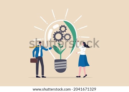 ESG, Environmental, Social and Corporate Governance, company responsibility to care world environment and people concept, business people touch light bulb with seedling green plant and governance gear
