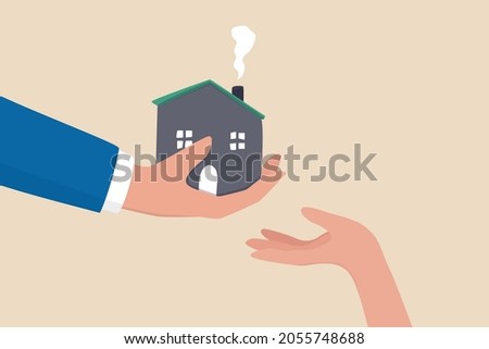 Inherit house or real estate from parents, financial advisor on legacy planning, passing an inheritance to children concept, father giving house, wealth or property to his children small hand.