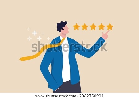 Customer feedback 5 stars rating, best quality, excellence high performance evaluation, positive ranking or business reputation and satisfaction concept, confidence businessman giving 5 stars rating.