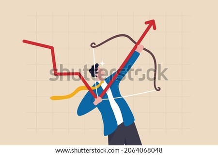 Economic recovery, change to rising up profit or growth, success improve business revenue or increase investment earnings concept, smart businessman turn down trend graph to be rising up with his bow. Stock foto © 
