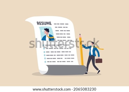 Writing best resume or CV or applying new job, professionally describe work experience for advantages, career and recruitment concept, smart confidence businessman professional finish writing resume.