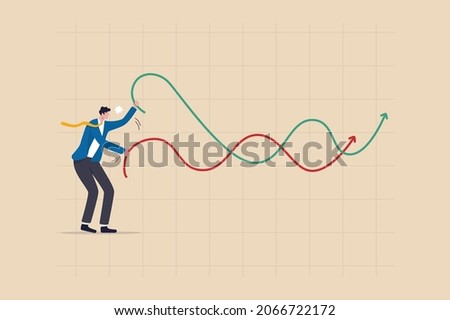 Stock market manipulation, control or influence crypto currency price or benefit or profit from investment authority concept, businessman market manipulator play battle rope to control market graph. Foto stock © 
