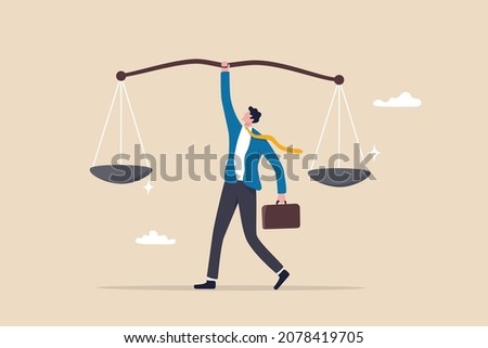 Principles and business ethic to do right things, social responsibility or integrity to earn trust, balance and justice for leadership concept, confident businessman leader lift balance ethical scale.