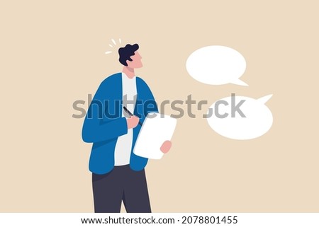 Note taking or minutes of meeting, conclusion or summary, education lecture or write important information concept, confidence businessman taking note in the meeting while listen to others information