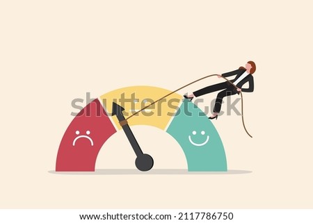 Performance rating or customer feedback, credit score or satisfaction measurement, quality control or improvement concept, strong businesswoman pull the string to make rating gauge to be excellent. ストックフォト © 