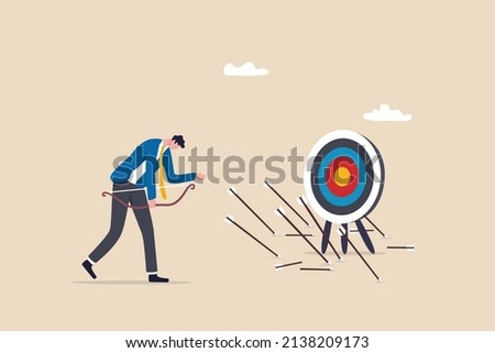 Failure missed all business target, loser mistake or error, incompetence, despair or disappointment from losing opportunity concept, frustrated businessman archery disappoint on his off target arrows.