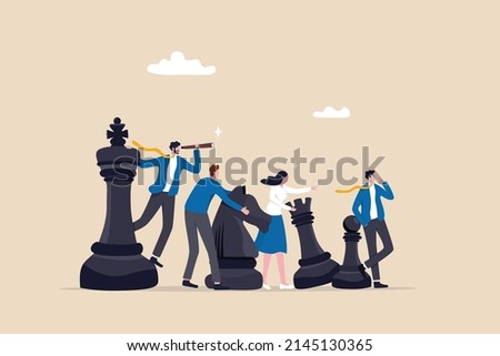 Strategy to win competition, teamwork help plan strategic idea to fight and achieve business victory, challenge concept, business people team players stand strong with king, knight chess pieces.