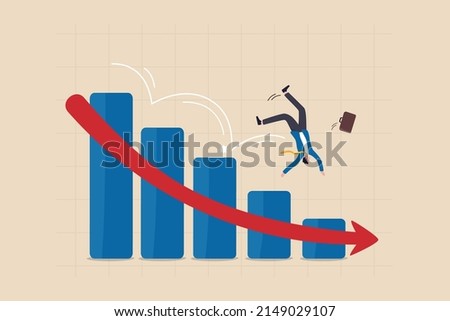 Stock market plunged falling down, economic crash, investing failure or mistake, price drop, recession, investment risk concept, businessman investor slip on stock market graph fall down to the floor. Сток-фото © 