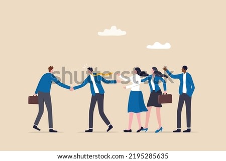 Onboarding new employee, warm welcome to new office, introduce new hire to colleagues, orientation training on first day concept, businessman manager handshake welcome and introduce new staff to team. Сток-фото © 
