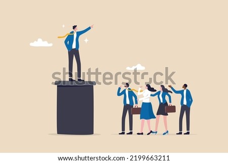 Thought leadership, CEO or executive position who guide company direction, leading business forward or guiding direction concept, confident businessman leader pointing finger for colleagues to follow.