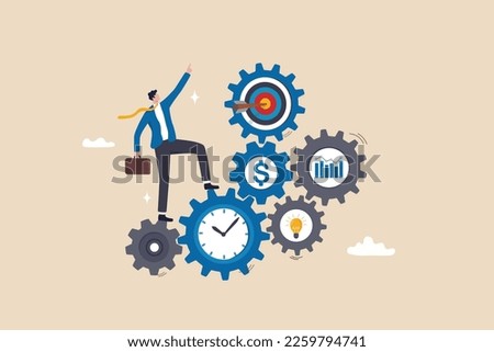 Effectiveness, efficiency or productivity for better result, improve performance or process, development or business management concept, business entrepreneur with cog wheels with effective elements.