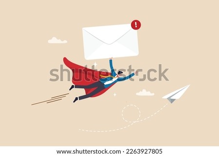 Sending email to communicate with client or customer, subscription newsletter automation, online advertising or mailing list service concept, professional businessman hero deliver big email envelope.