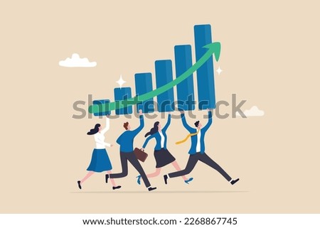 Business growth, improvement or progress to success, team planning and strategy to achieve success, growing or progress concept, business people employees help carrying growing graph together.