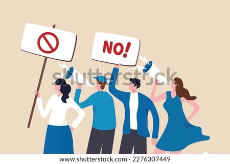 Employee protest, work strike or people demonstration, social gathering, activism protest for civil right, democracy or politic concept, people carrying protesting sign shouting on megaphone.