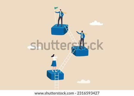 Career level, job position or company hierarchy, challenge to improve or career development, step to achieve goal or growth, ladder of success concept, people employee climb ladder to next level.