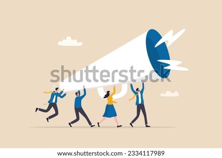 Marketing communication, announce promotion or communicate with employees, community or organization speech, loud voice or announcement concept, business people PR public relation shout on megaphone.