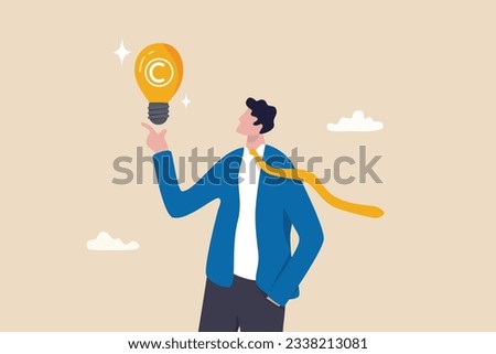 Copyright reserved, trademark intellectual property protection, original idea or innovation, legal or law protection registered concept, businessman holding light bulb idea with copyright symbol.