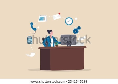 Administrator or assistant occupation, secretary or accountant professional, receptionist work with answer telephone, schedule calendar or coordination, businesswoman admin working at office desk.