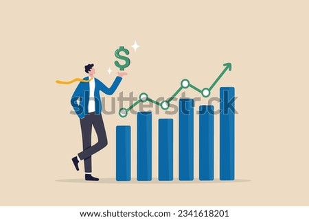 Sales person, marketing or investment professional, earning profit or sale commission money, growth planning or success financial advisor concept, confident businessman hold dollar with growth chart.