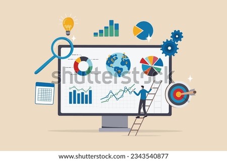Data analytics, research or analysis graph and chart diagram, statistics report, datum or financial analysis, marketing for website, optimization concept, businessman analyze data on monitor screen.