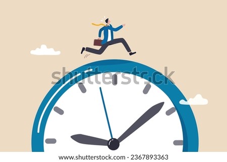 Time run out, deadline or hurry to go to the office late, urgency or determination to finish work fast, stressed or anxiety to complete work concept, hurry businessman run fast on time run out clock.
