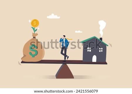 Decision between pay off mortgage or invest in stock market, most benefit or profit, financial decision, option to choose concept, businessman think between pay off mortgage and invest for profit.