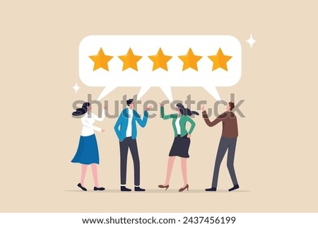 Customer loyalty, consumer satisfaction giving 5 stars rating feedback, best user experience or trust to use service again concept, various customer people giving 5 stars review for quality service.