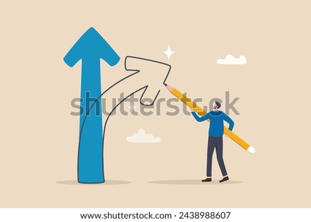 Change direction or career path for best opportunity, turn or transform to different direction, choice or alternative way to progress concept, businessman draw new arrow metaphor of change direction.