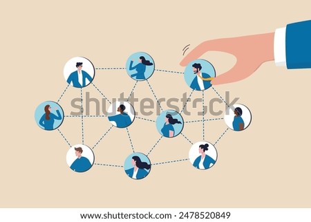 Employee or staff management, HR human resource, company people management, work connection, community or teamwork, recruitment concept, businessman HR put people on team or group connecting line.