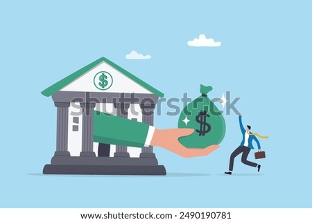 Business loan or bank offer money agreement, personal loan or entrepreneur and small business lending, debt or bank approval allowance concept, businessman business owner getting loan money from bank.