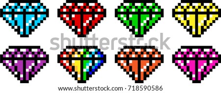 Pixel art varieties of Diamond 8 bit video games, icons, applications