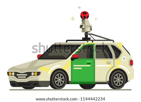 Google street view car flat style vector illustration