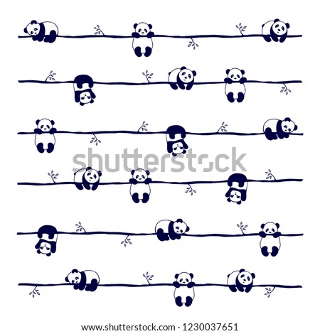 vector seamless pattern cute little Panda bear in different poses, on white background