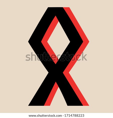 Scandinavian ancient magic symbol rune Odal. The symbol is black and red isolated. The symbol is made in a flat style, suitable for icons and buttons.