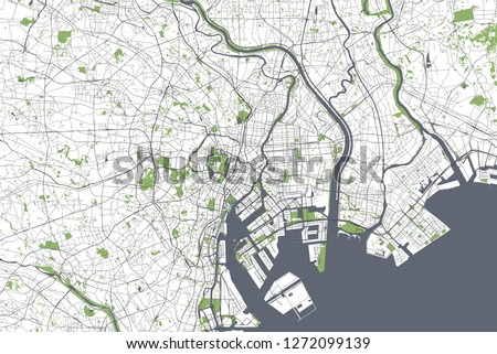 vector map of the city of Tokyo, Kanto, Island Honshu, Japan