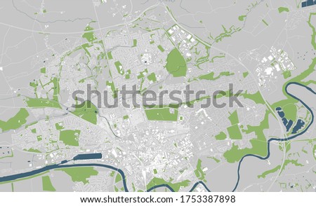 vector map of the city of Preston, Lancashire, North West England, England, UK