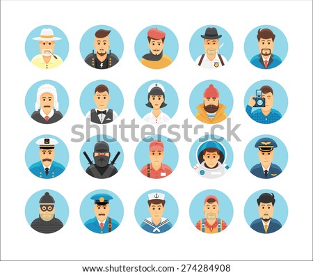 Persons icons collection. Icons set illustrating people occupations, lifestyles, nations and cultures.