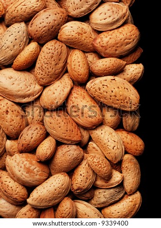 Almond nut detail isolated on black background