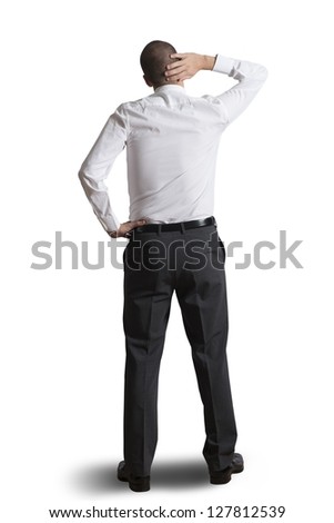 Thinking businessman isolated on white background