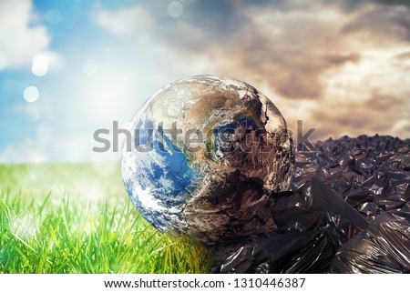 Image, Stock Photo Globe in a plastic bag. Earth contaminated by plastic waste