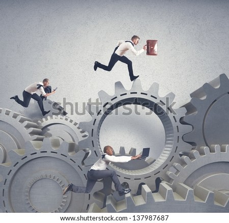 Business system with running businessman and competition concept