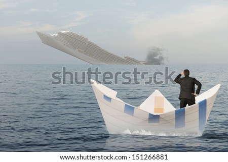 Ship is sinking into the sea. Concept of business crisis