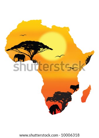 Outline Of Africa With African Landscape Stock Photo 10006318 ...