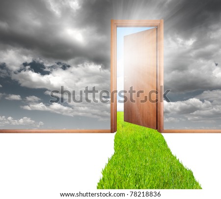 Open door at the green environment